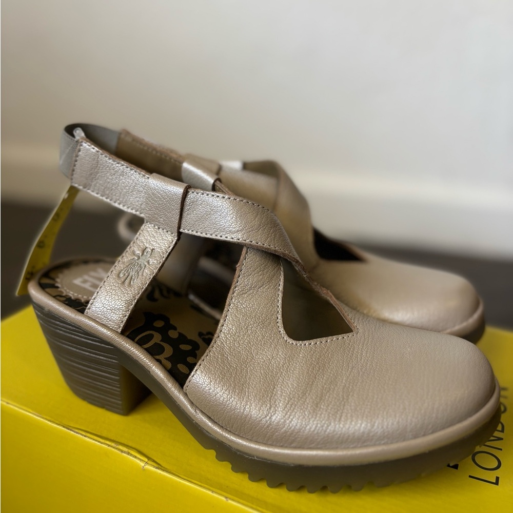 Fly London Tan Heeled Shoes with Adjustable Strap